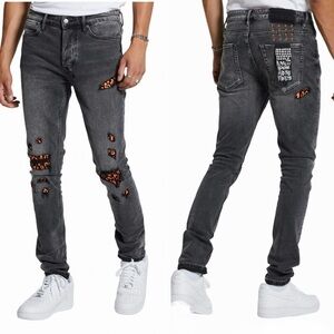 Ksubi Van Winkle Angst Fire Patch Jeans Size 30x32 Washed Black Skinny